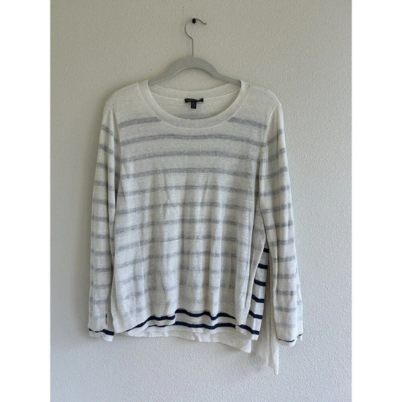 Eileen Fisher Sweaters - Eileen Fisher Linen Blend Layered Asymmetrical Hem Sweater Striped L